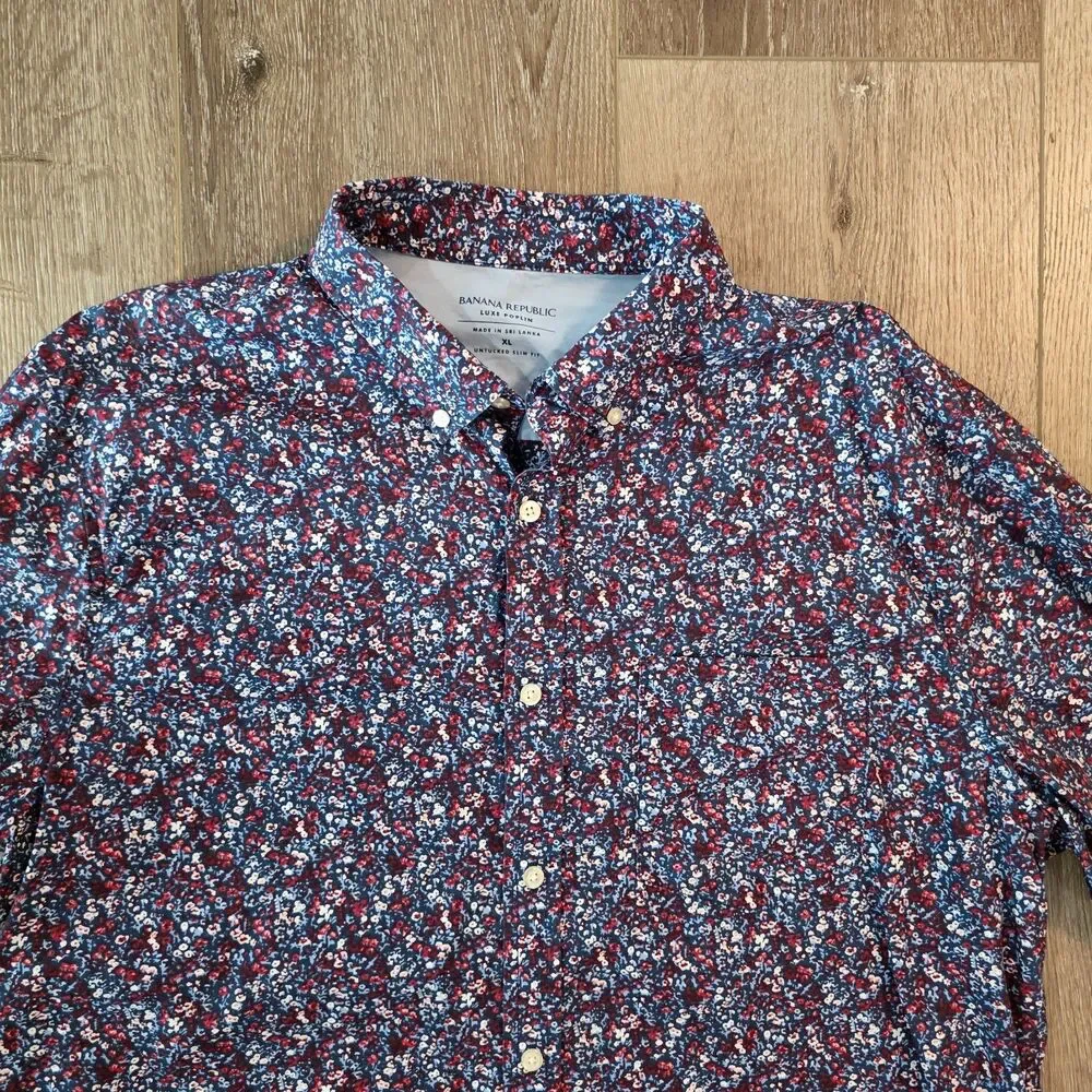 Banana Republic Luxe Poplin Men's XL Floral Slim Long Sleeve Button-Up Untucked